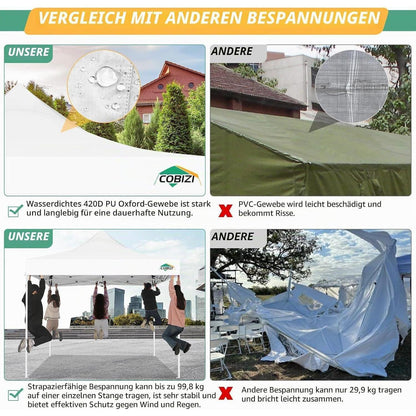 3x3m Faltpavillon wasserdicht mit Mesh-Seitenwänden