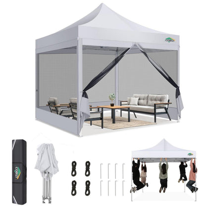 Faltpavillon 3x3m mit Moskitonetz & UV-Schutz – Weiß