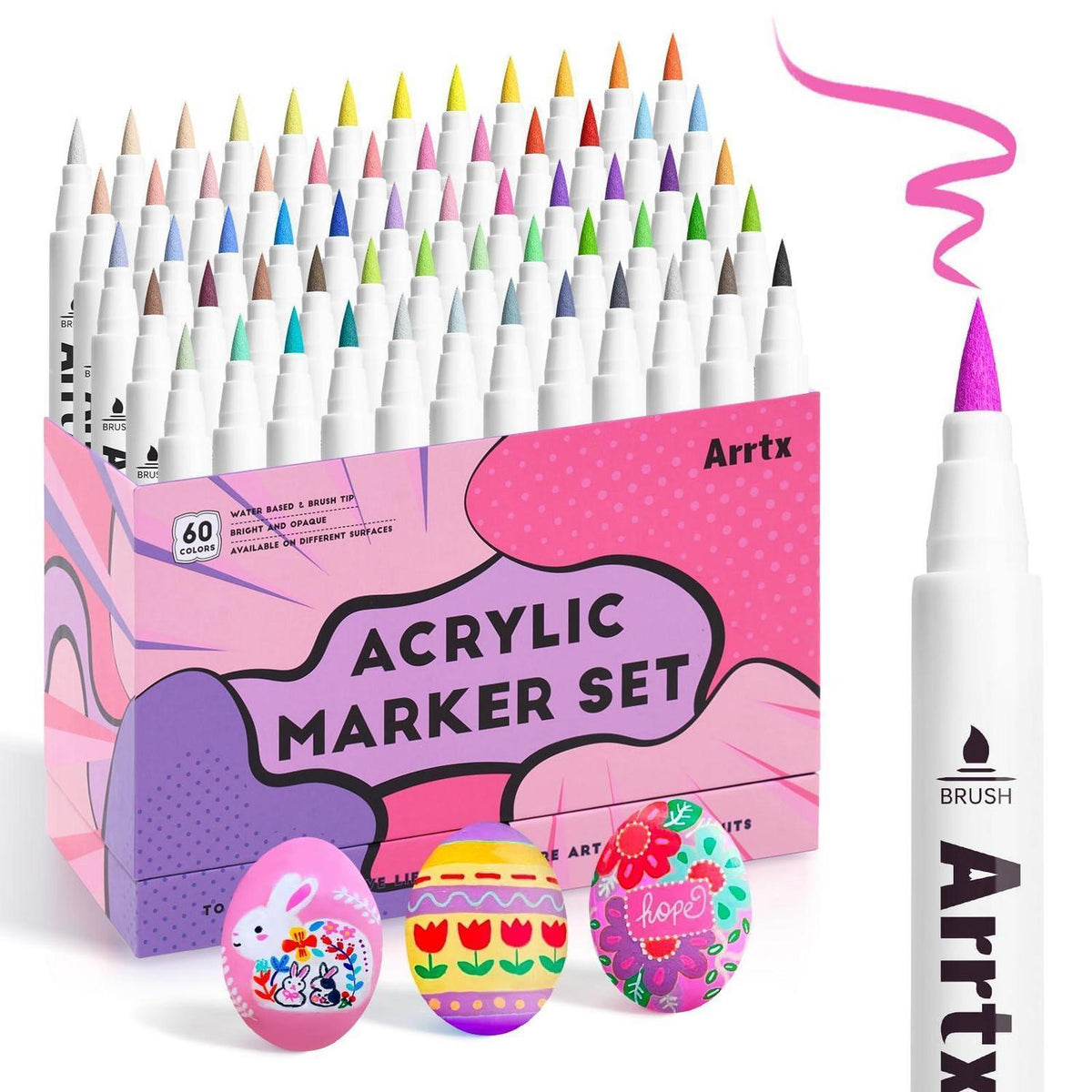Acrylmarker Stift-Set 60 Farben | Wasserfest, Pinselspitze, DIY