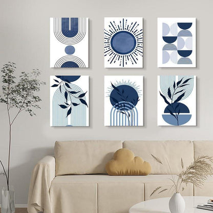 3er Boho Bilder Set Abstrakt Blau Pflanzen Wandposter 50x70cm