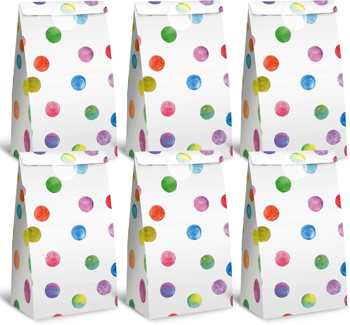 24er Pack Papiertüten Aufkleber Regenbogen Punkte Kindergeburtstag