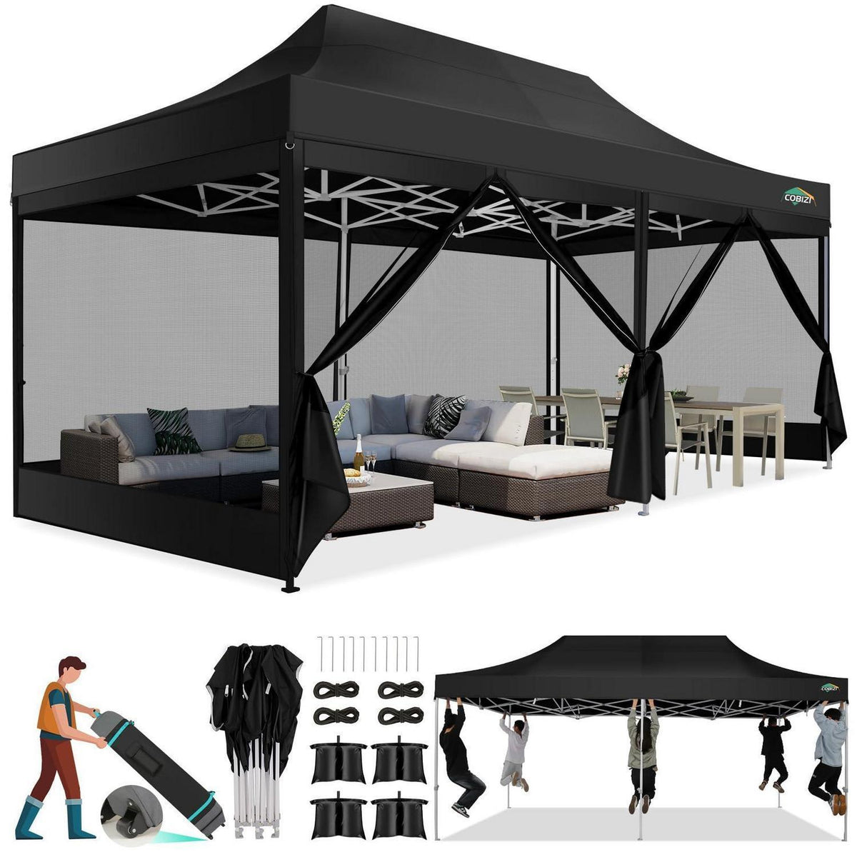 Faltpavillon 3x6 – Wasserdicht, UV-Schutz & Seitenwände