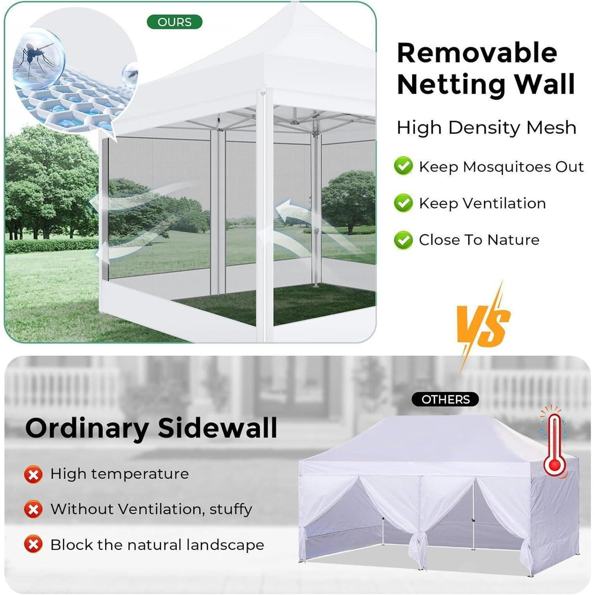 Faltpavillon 3x3 Wasserdicht mit Seitenwänden & Moskitonetz