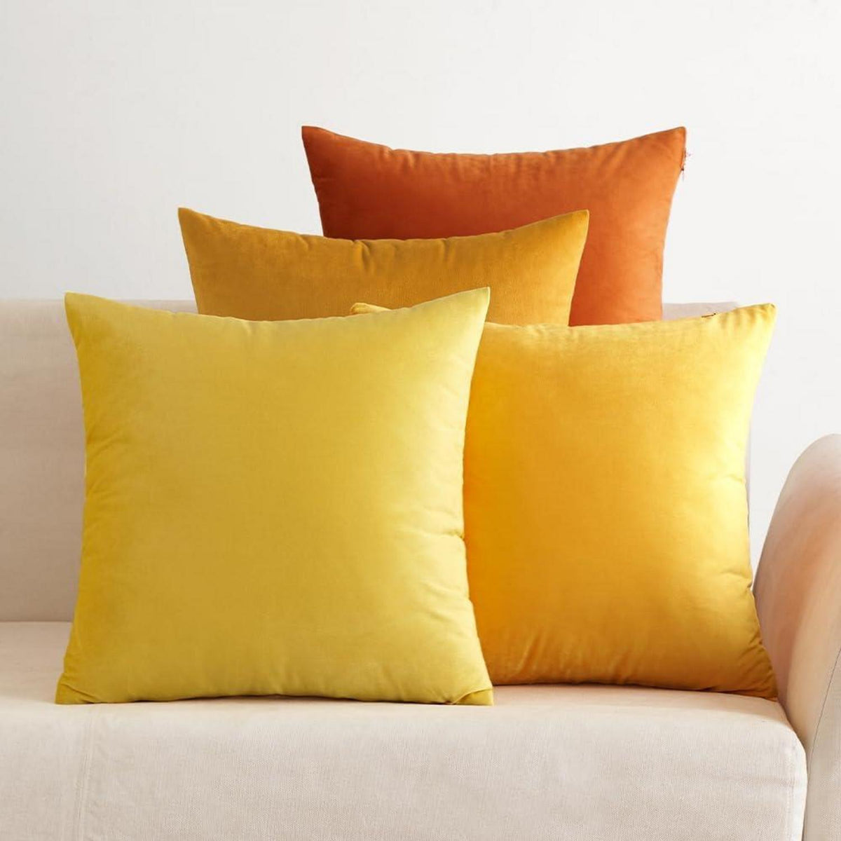 Samt Kissenbezug 50x50 cm 4er Set Orange Serie Sofakissenbezug