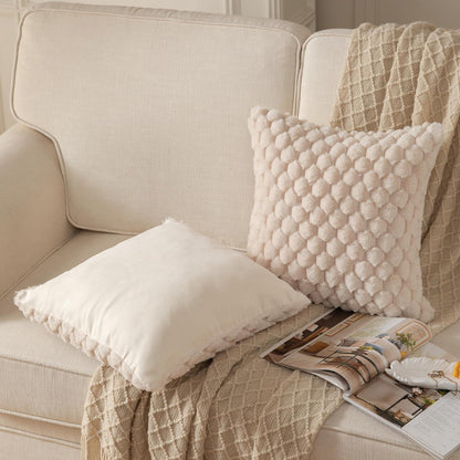 2x Plüsch Kissenbezug 45x45 cm – Beige Wollsamt Dekokissen