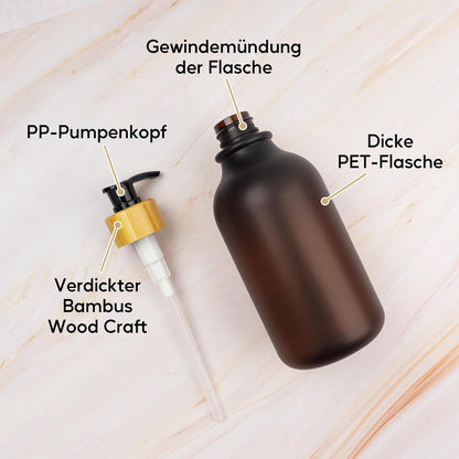 3x Seifenspender 500ml mit Etiketten – Bernstein Schwarz