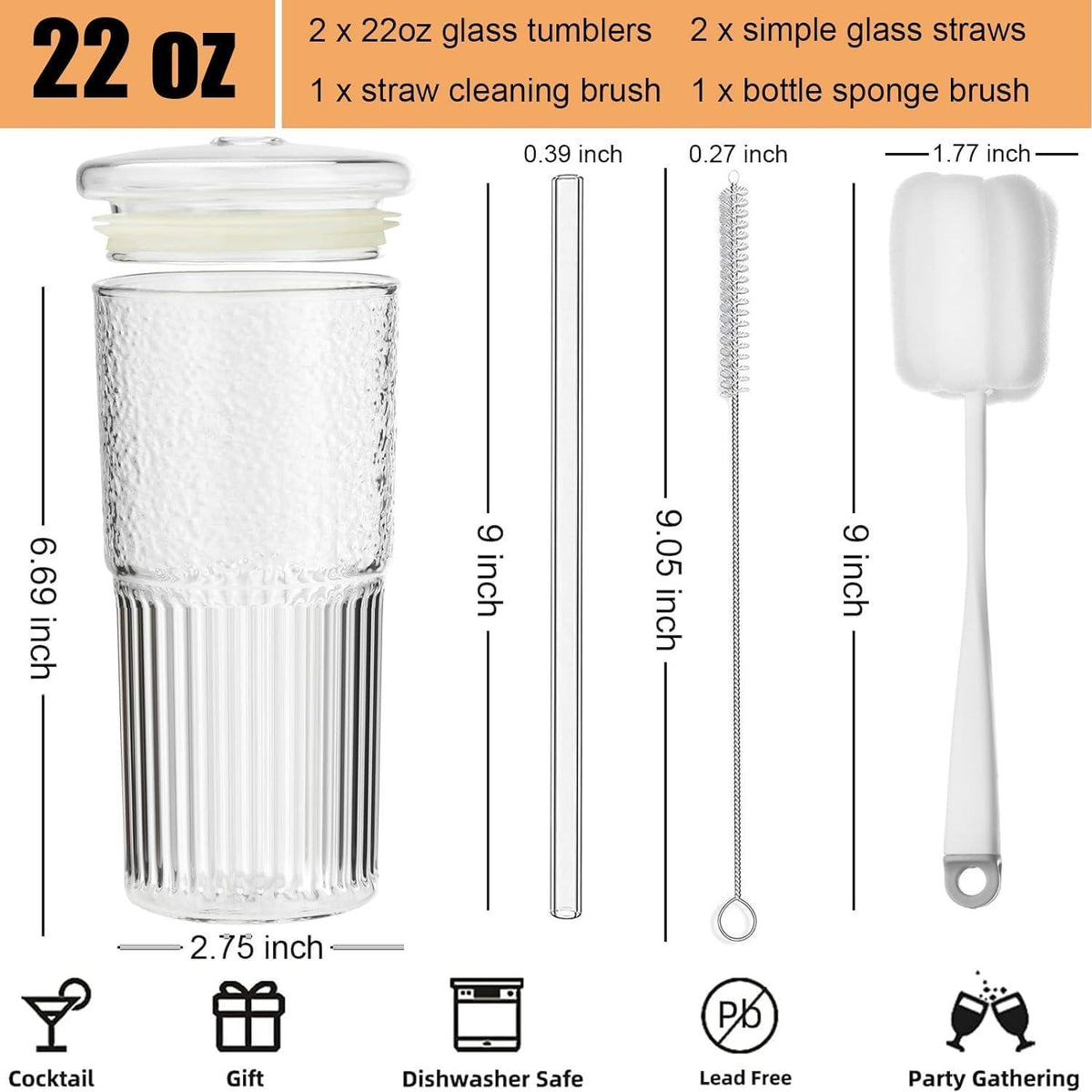 ALINK 570ML Bubble Tea Glasbecher mit Deckel und