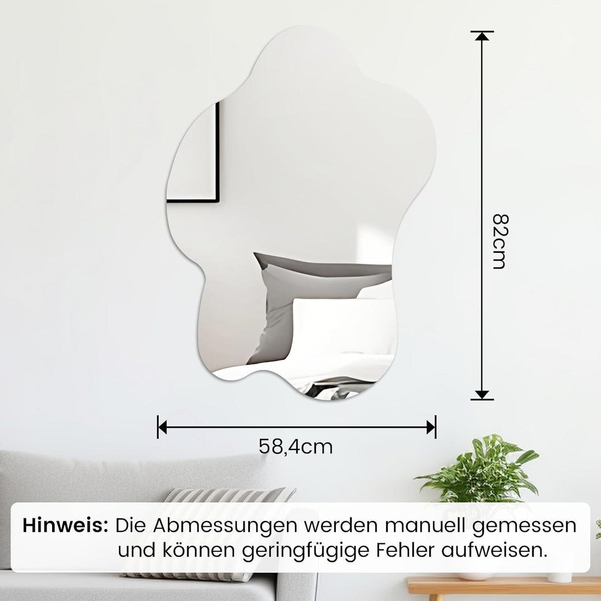 Asymmetrischer Wandspiegel 58x82cm – Rahmenlos & Dekorativ