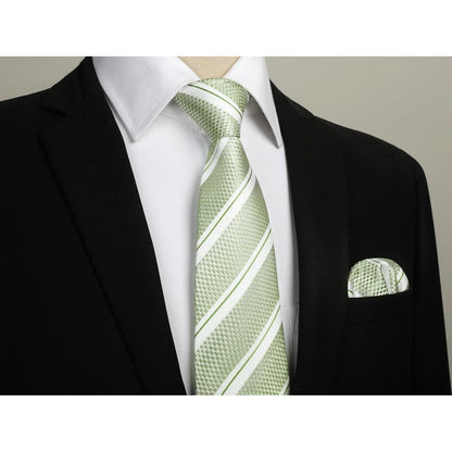 Krawatten-Set Salbei Grün Gestreift mit Einstecktuch