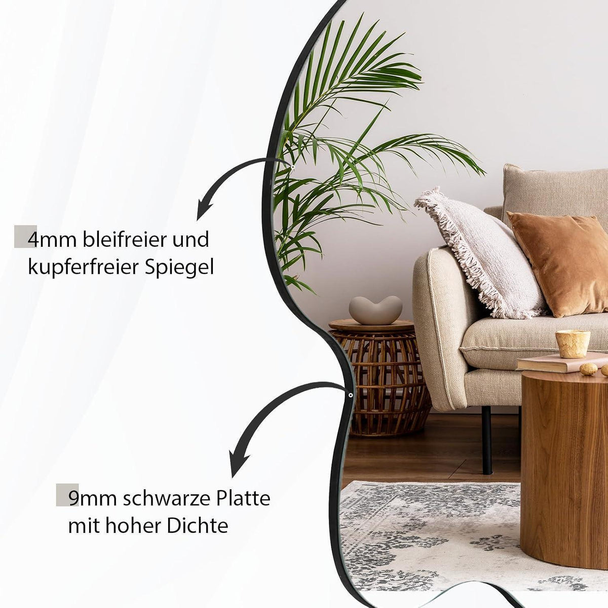 Asymmetrischer Wandspiegel 58x70cm – Rahmenlos & Dekorativ