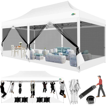 3x6m Faltpavillon wasserdicht – Pop-up Partyzelt mit Mesh-Wänden