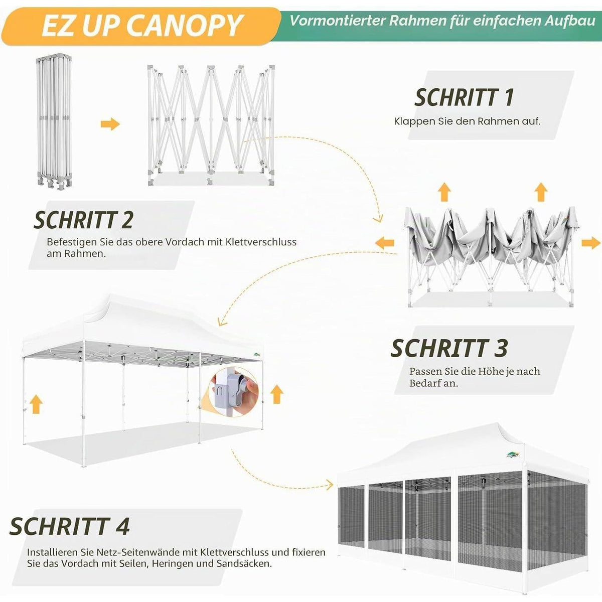 3x6m Faltpavillon wasserdicht – Pop-up Partyzelt mit Mesh-Wänden