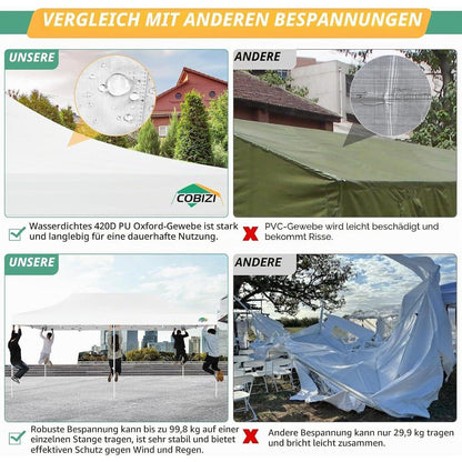 3x6m Faltpavillon wasserdicht – Pop-up Partyzelt mit Mesh-Wänden