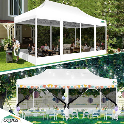 3x6m Faltpavillon wasserdicht – Pop-up Partyzelt mit Mesh-Wänden