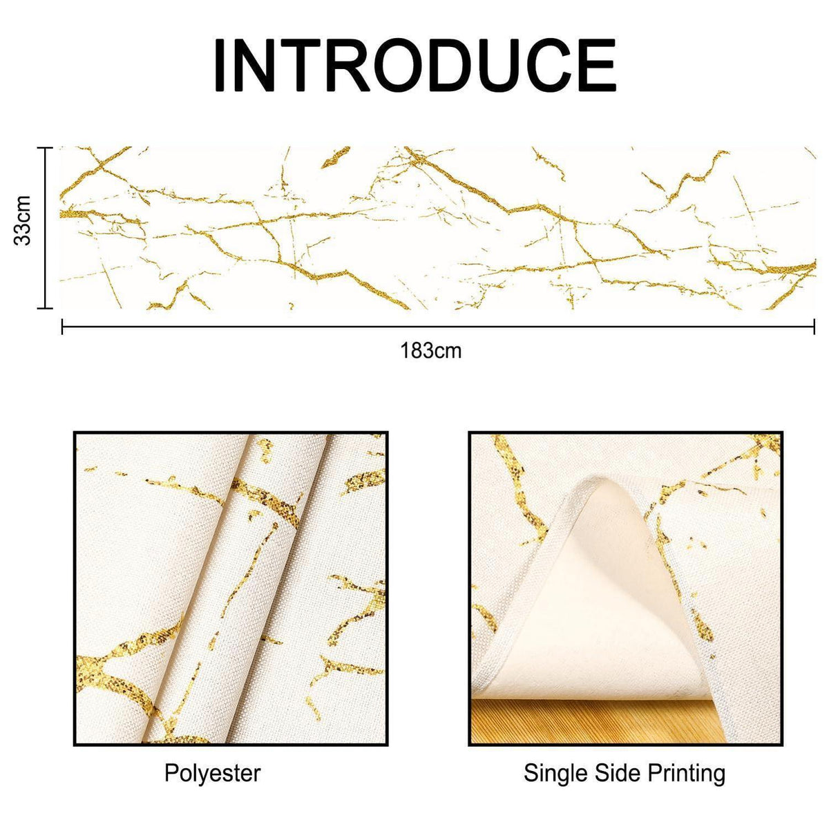 Moderner Tischläufer Weiß Marmor Gold 33x183 cm Leinen