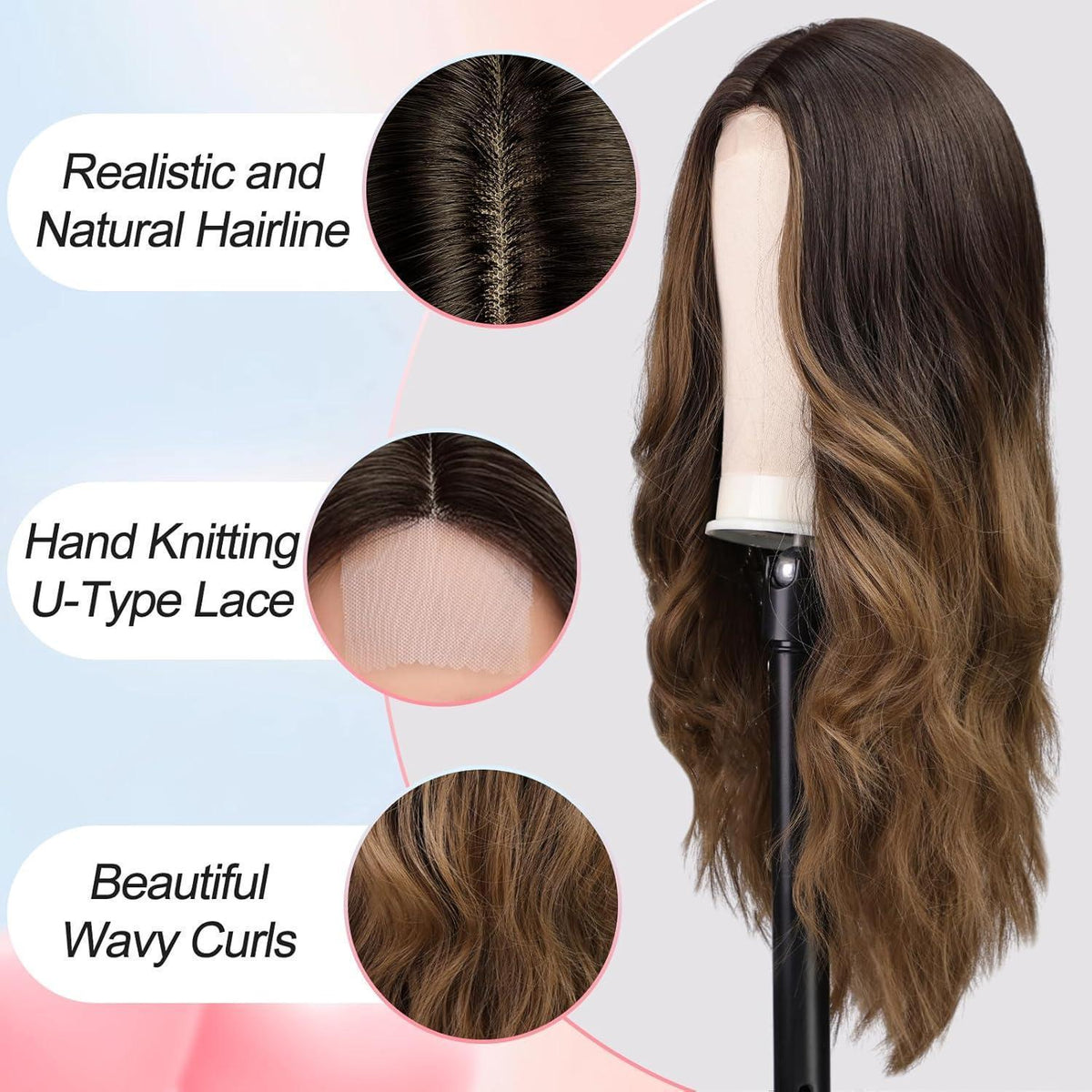 Lange braun-blonde Ombre Wellenperücke mit Lace Front 26 Zoll