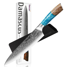 20cm Damast Kochmesser VG10 Stahlkern | Blauer Harzgriff