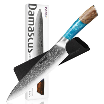 20cm Damast Kochmesser VG10 Stahlkern | Blauer Harzgriff
