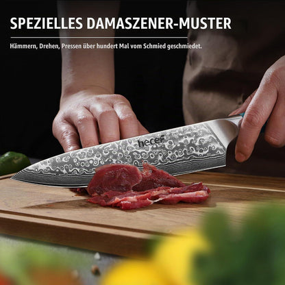 20cm Damast Kochmesser VG10 Stahlkern | Blauer Harzgriff