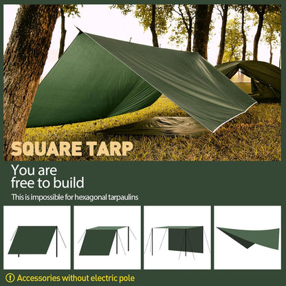 VOSOIR Tarp 3x4M Wasserdicht Ultraleicht Zeltplane 15 Öse+6 Stifte+8 Seile UV