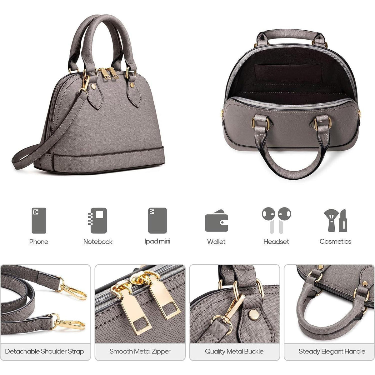 Damen Handtaschen Set 4-teilig Schultertasche Tragetasche Grau