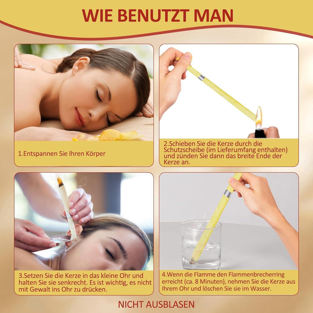 Natürliche Bienenwachs-Ohrenkerzen Set mit Schutzscheiben