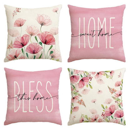 Kissenbezüge Klatschmohn 4er Set 45x45 cm Rosa/Beige