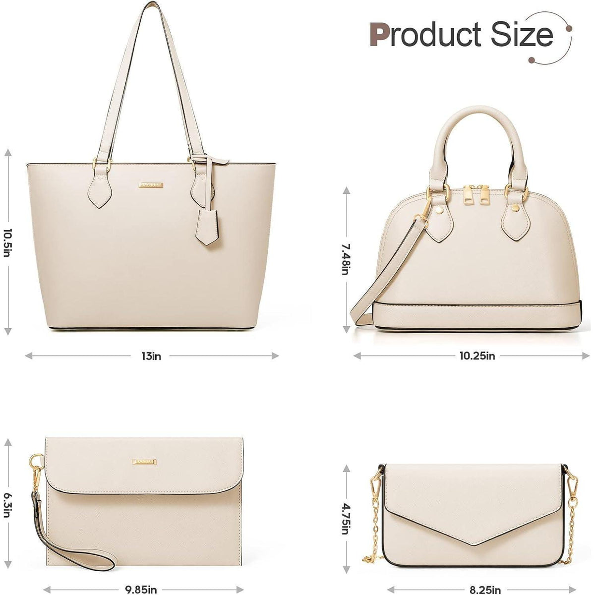 Handtaschen Set Damen 4-teilig Schultertasche Tragetasche Clutch Beige