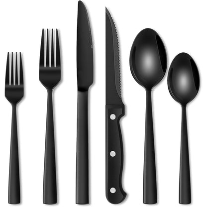 36-teiliges Edelstahl Besteckset für 6 Personen, Schwarz, Matt