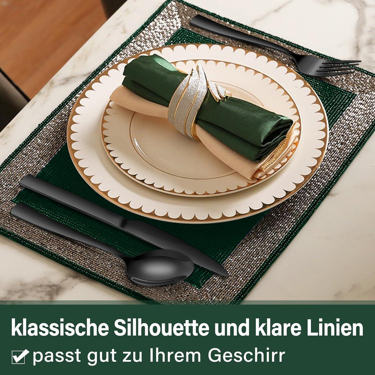 36-teiliges Edelstahl Besteckset für 6 Personen, Schwarz, Matt