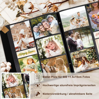 Fotoalbum Leinen 600 Fotos 11,5x15cm Beige mit Foto-Fenster