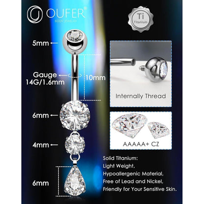 OUFER Bauchnabelpiercing Titan 14G 10mm mit Tropfen Anhänger