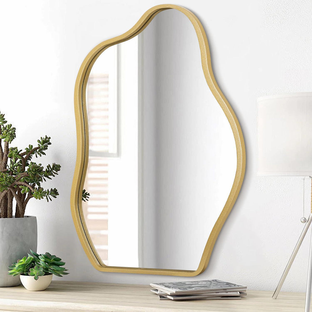 Moderner Wandspiegel Wolke Asymmetrisch Holzrahmen Gold 65x45 cm