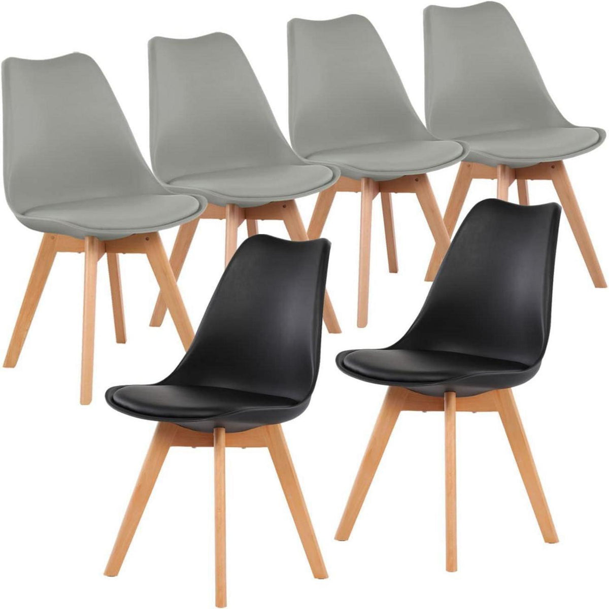 Esszimmergruppe für 6 Personen – Weißer Tisch & Grau/Schwarz Stühle