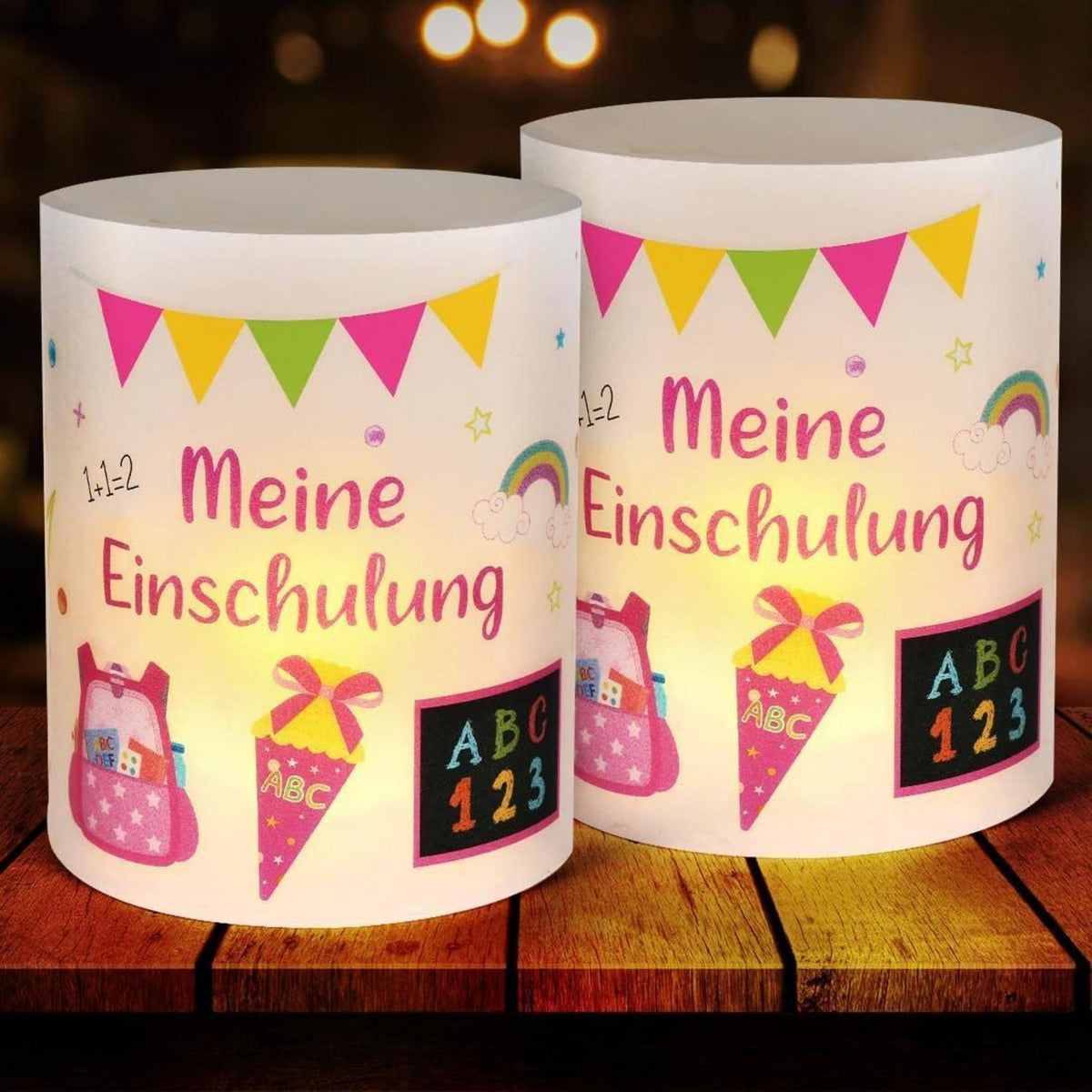 12 Windlichter Einschulung Mädchen - Meine Einschulung Deko Rosa
