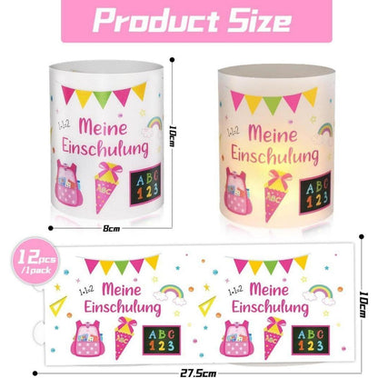 12 Windlichter Einschulung Mädchen - Meine Einschulung Deko Rosa
