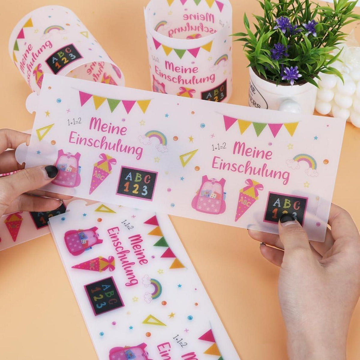 12 Windlichter Einschulung Mädchen - Meine Einschulung Deko Rosa