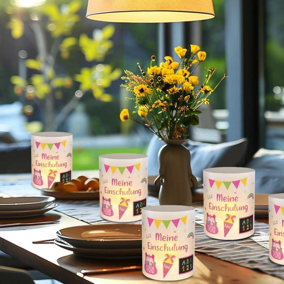 12 Windlichter Einschulung Mädchen - Meine Einschulung Deko Rosa