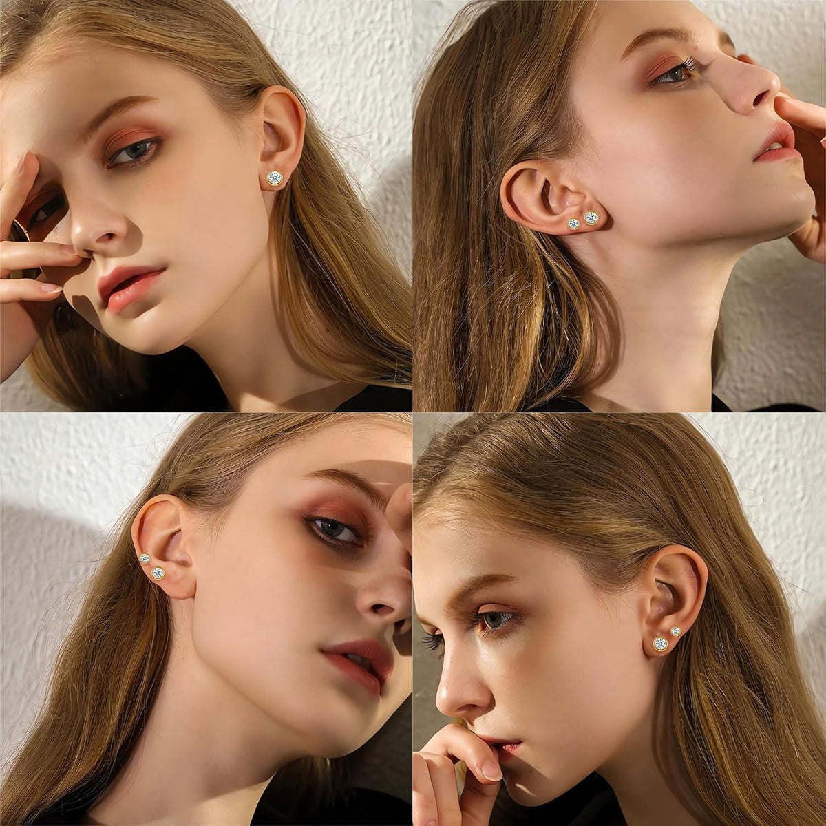 925 Sterling Silber Ohrstecker Set 3 Paar Damen Mädchen Zirkonia Gold 4-6mm