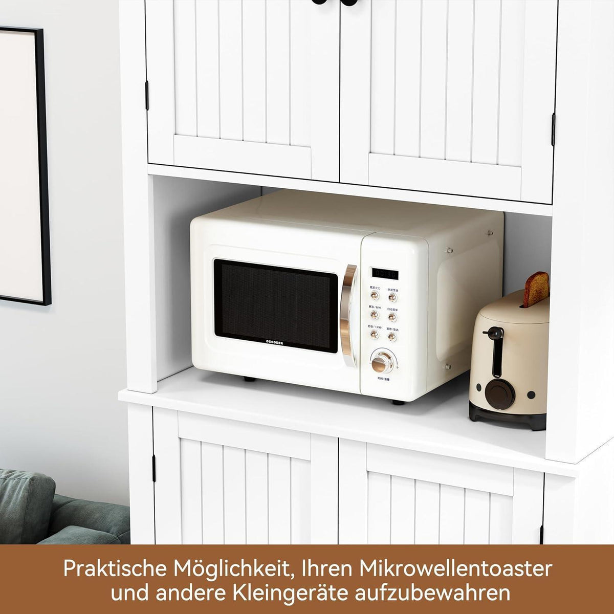 Küchenschrank mit Arbeitsplatte & Regalen – Weißer Buffetschrank
