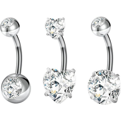 Bauchnabelpiercing 14G Edelstahl Hypoallergen mit Perlen & Zirkonia 3er Set