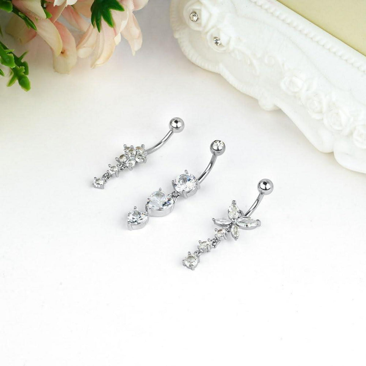 Bauchnabelpiercing 3er Set, Hypoallergener Edelstahl, Silber