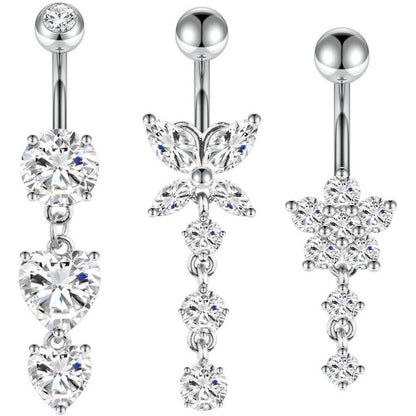 Bauchnabelpiercing 3er Set, Hypoallergener Edelstahl, Silber