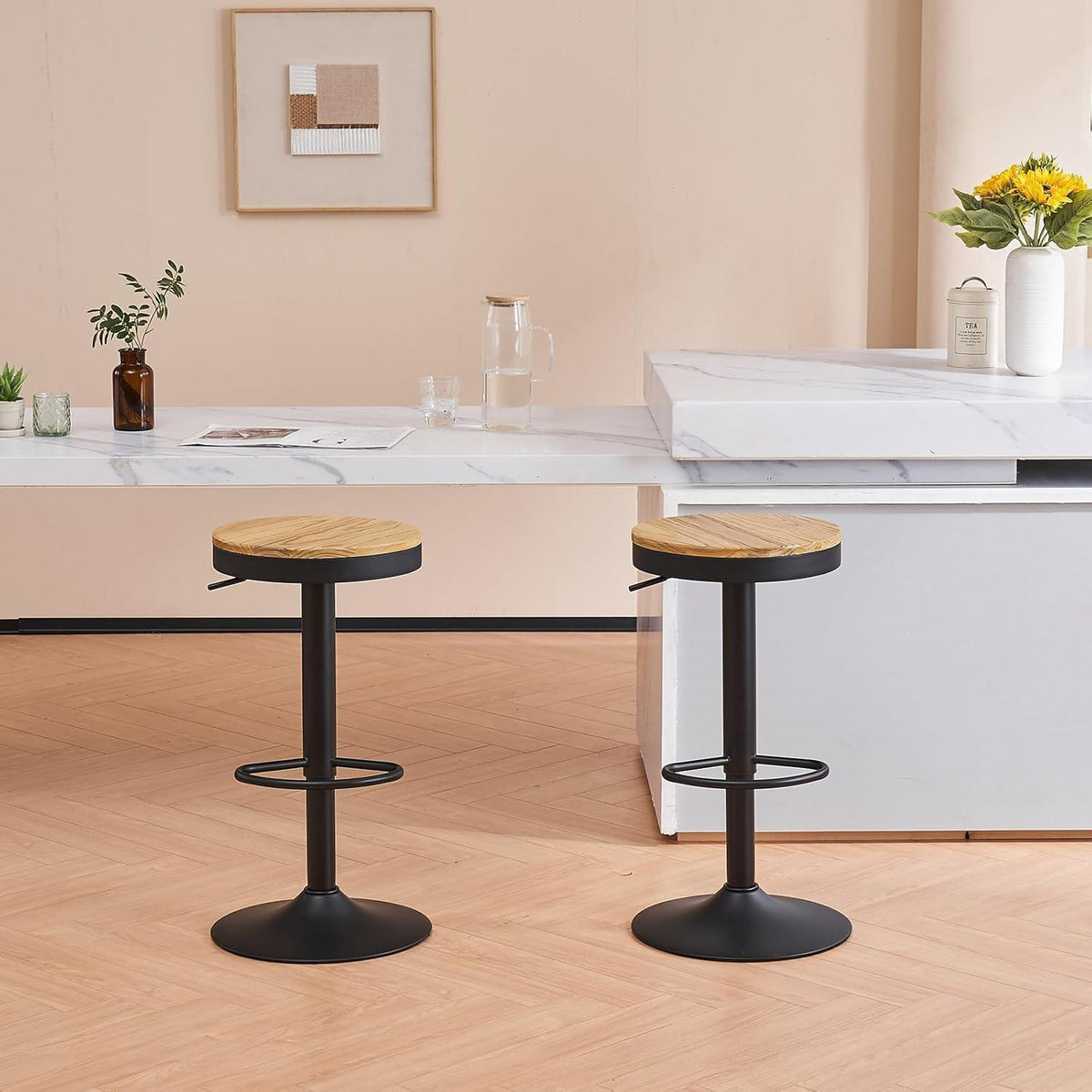YOUNIKE Barhocker 2er Set, Höhenverstellbar & Schwenkbar Schwarz