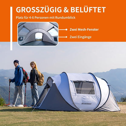 Wurfzelt 4-6 Personen wasserdicht mit 2 Fenstern für Outdoor