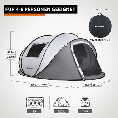 Wurfzelt 4-6 Personen wasserdicht mit 2 Fenstern für Outdoor