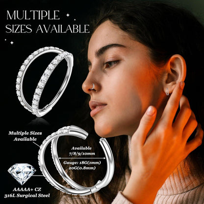 Nasenring Hoop mit Zirkonia, 316L Chirurgenstahl, 18G/20G