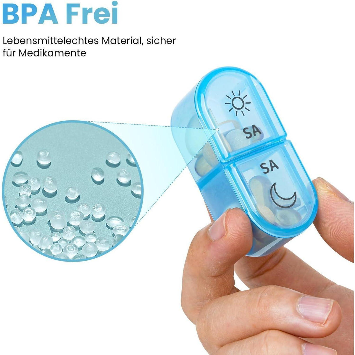 7-Tage Tablettenbox Morgens Abends, Pillendose mit 14 Fächern, Schwarz
