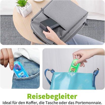 7-Tage Tablettenbox Morgens Abends, Pillendose mit 14 Fächern, Schwarz