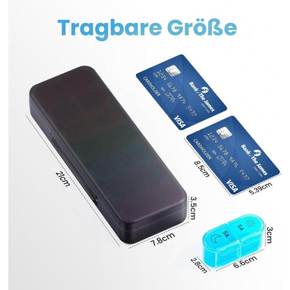 7-Tage Tablettenbox Morgens Abends, Pillendose mit 14 Fächern, Schwarz